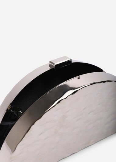 Where's That From Womens Olive Sculpted Metal Half-Moon Clutch Bag in Silver