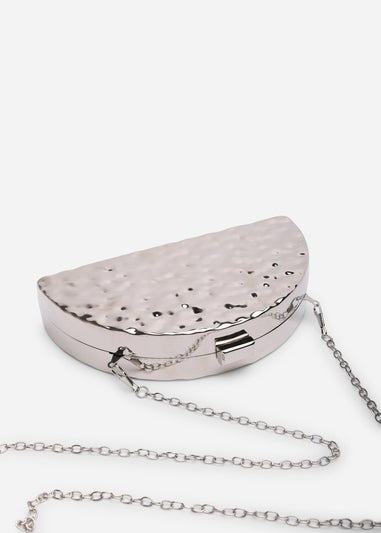Where's That From Womens Olive Sculpted Metal Half-Moon Clutch Bag in Silver