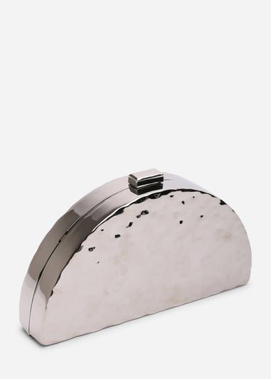 Where's That From Womens Olive Sculpted Metal Half-Moon Clutch Bag in Silver