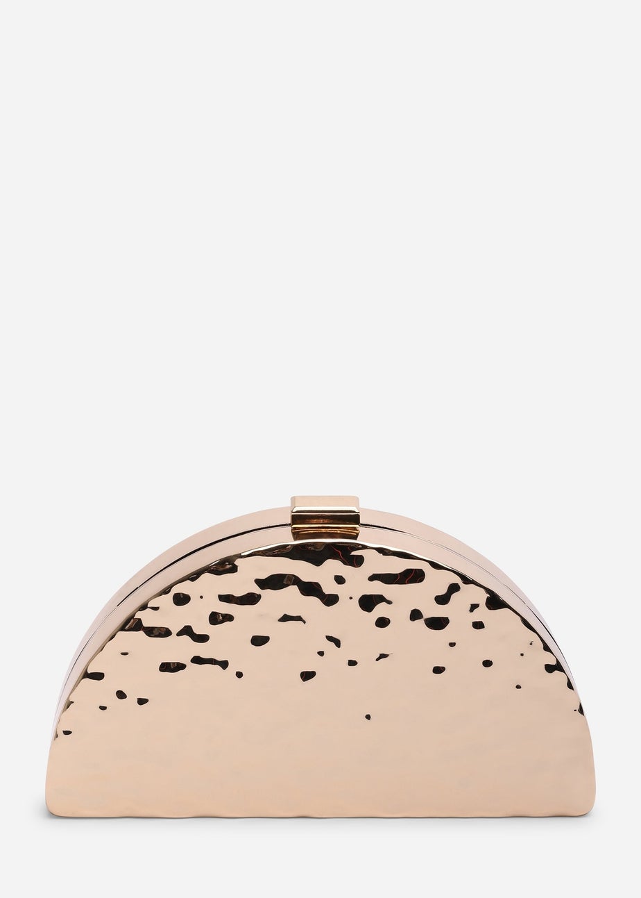 Where's That From Womens Olive Sculpted Metal Half-Moon Clutch Bag in Gold