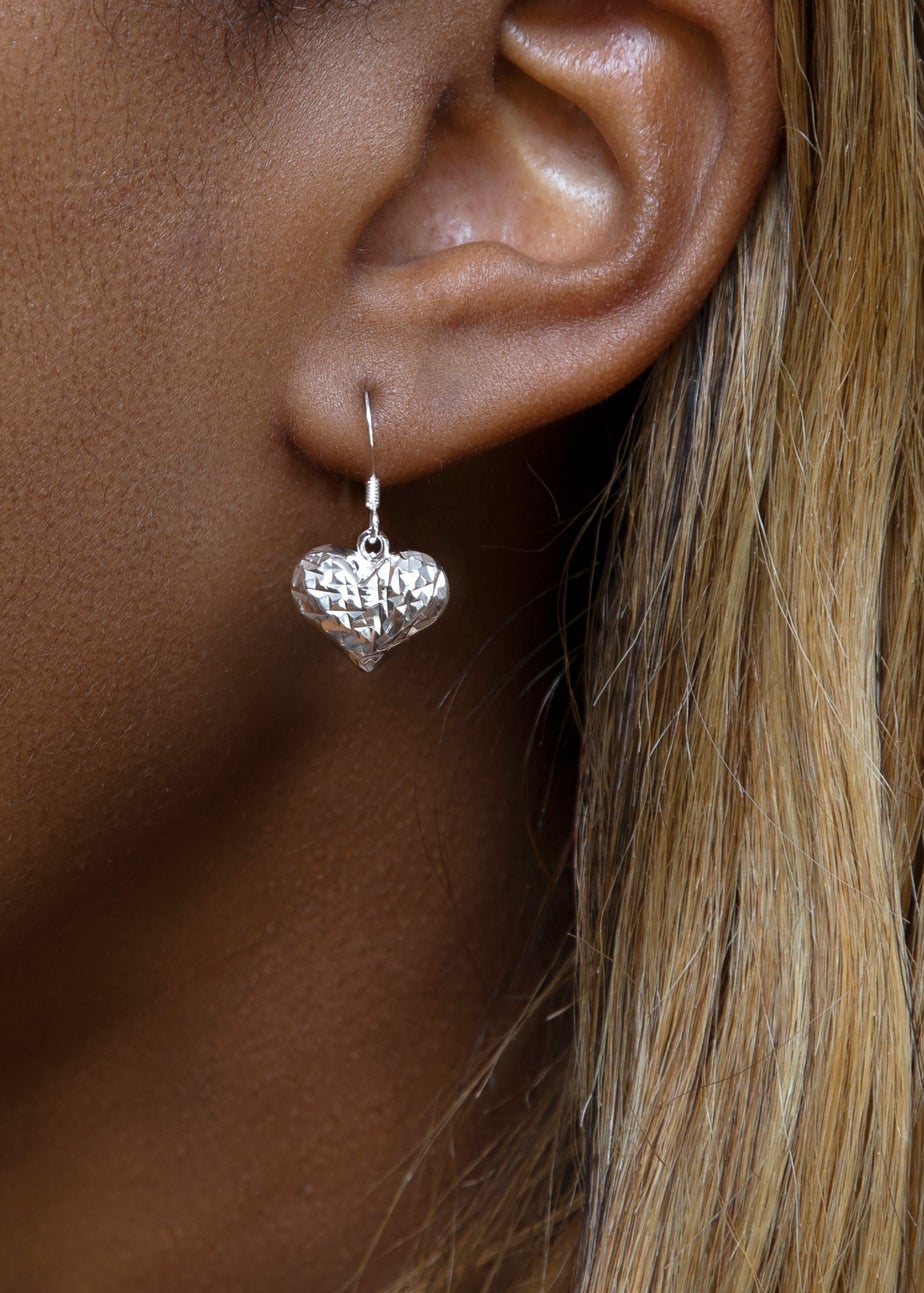 Golden Moments Sterling Silver Faceted Heart Drop Earrings