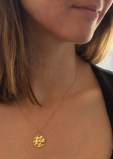 Golden Moments Sterling Silver Yellow Gold Plated Hammered Disc Pendant On Curb Chain