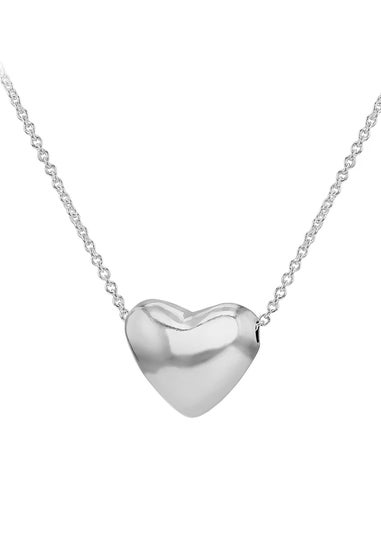 Golden Moments Sterling Silver Puff Heart Necklace