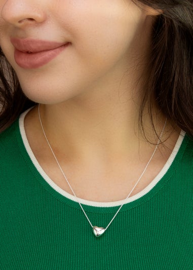 Golden Moments Sterling Silver Puff Heart Necklace