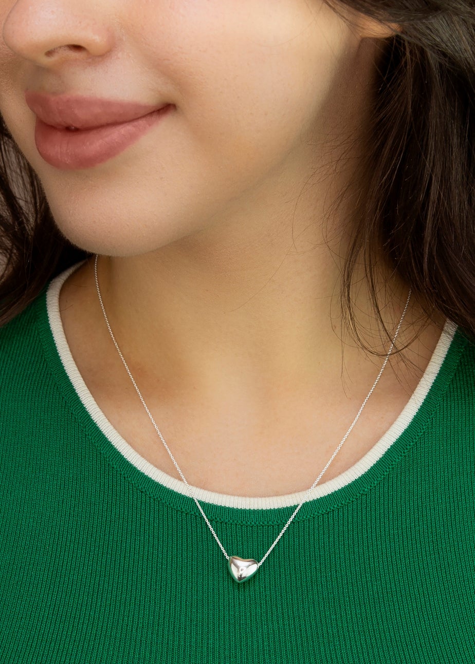 Golden Moments Sterling Silver Puff Heart Necklace