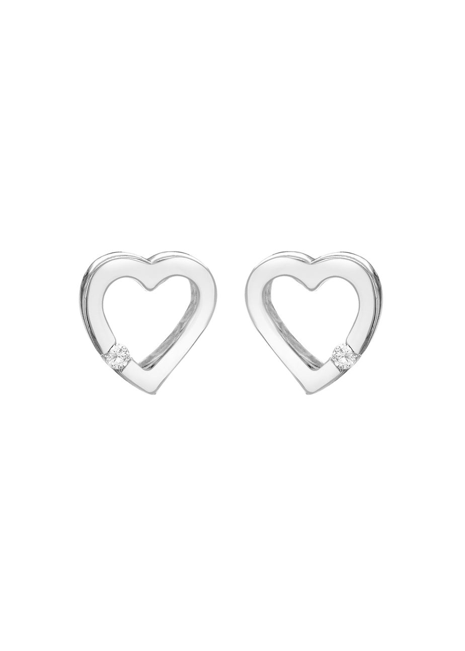 Golden Moments Sterling Silver CZ Floating-Heart Earrings