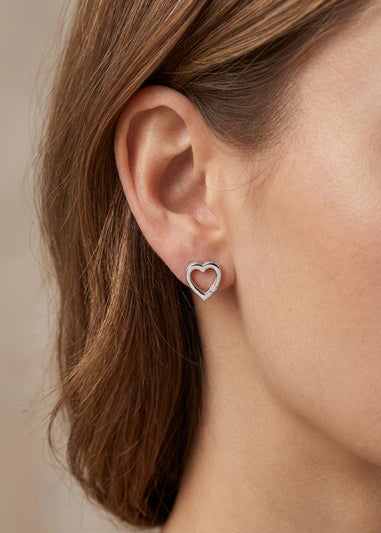 Golden Moments Sterling Silver CZ Floating-Heart Earrings