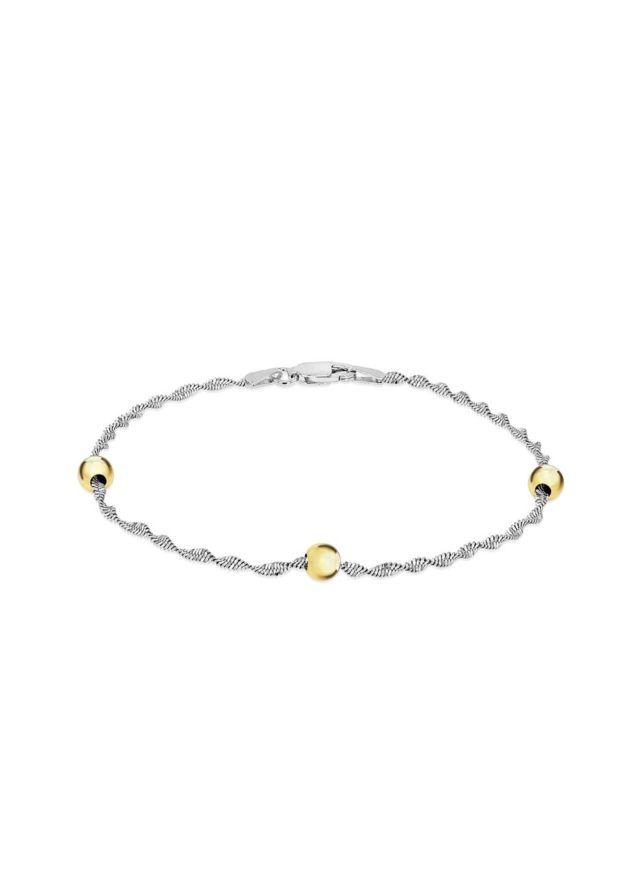 Golden Moments Sterling Silver Gold Plated Ball & Twist Curb Chain Bracelet