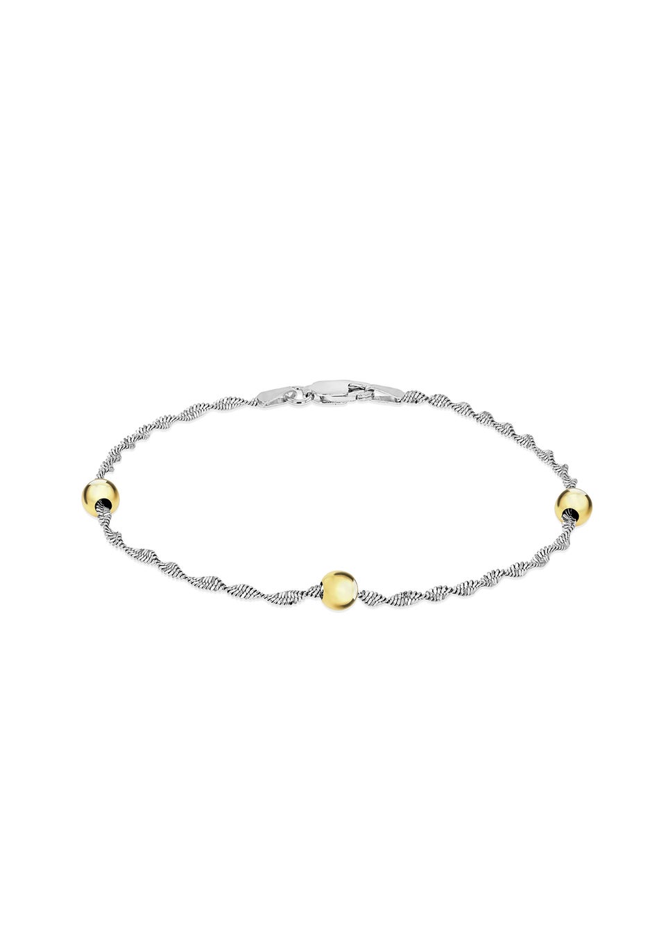 Golden Moments Sterling Silver Gold Plated Ball & Twist Curb Chain Bracelet