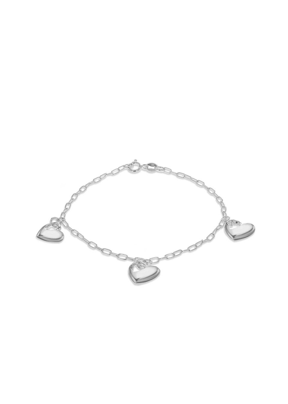 Golden Moments Sterling Silver Rhodium Plated Triple Puffed Heart Charm Bracelet