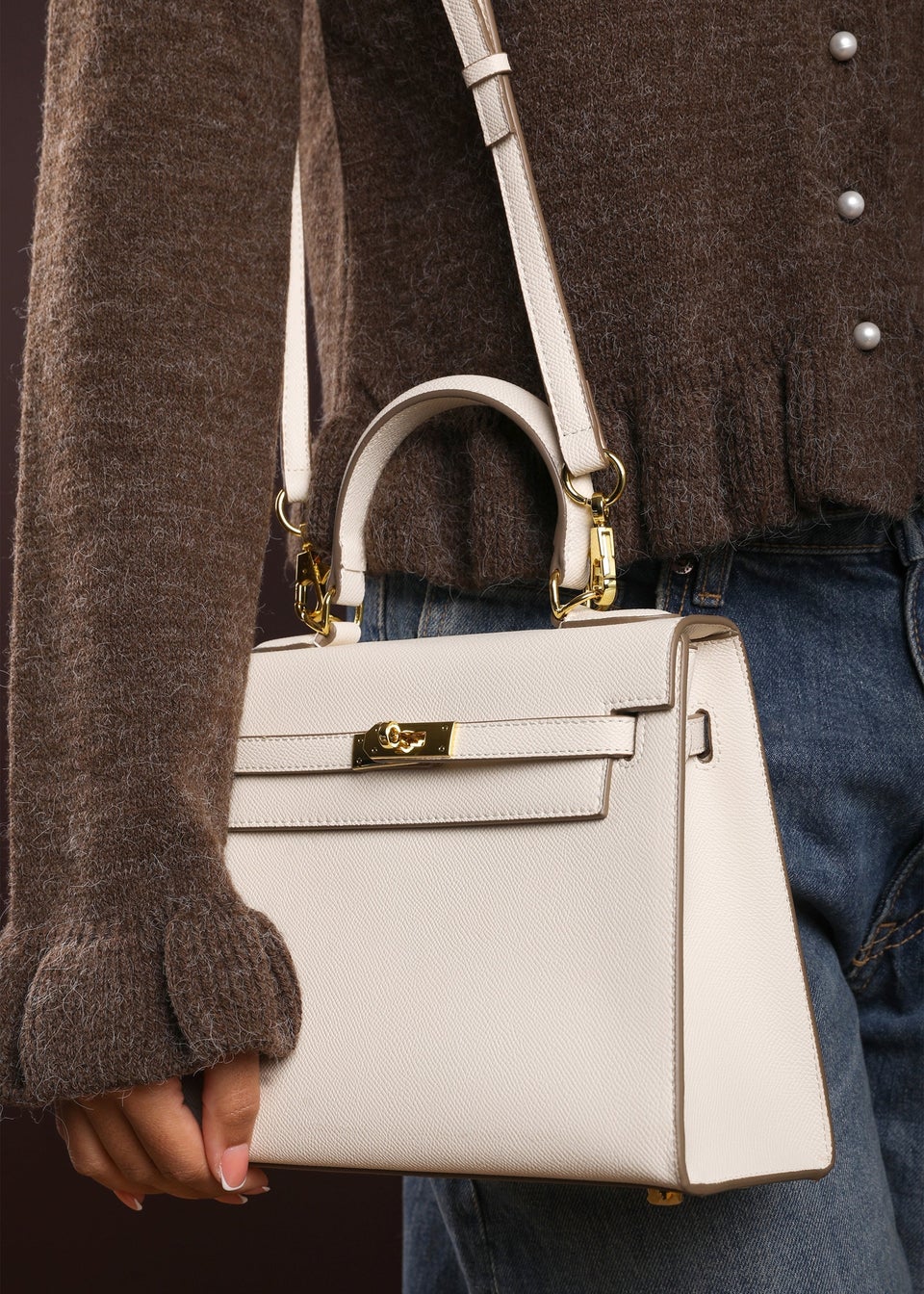 Where's That From Womens Lluvia Top Handle Satchel Mini Tote Bag with Turn-Lock Closure in Cream