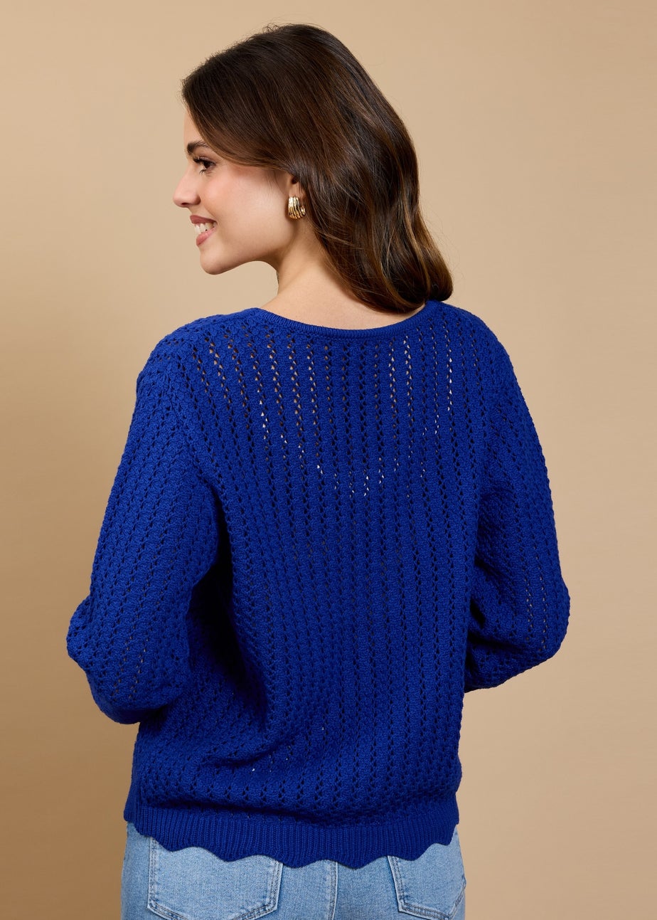 Little Mistress Blue Crochet Rosette Detail Cardigan