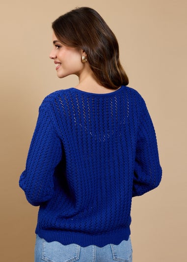 Little Mistress Blue Crochet Rosette Detail Cardigan