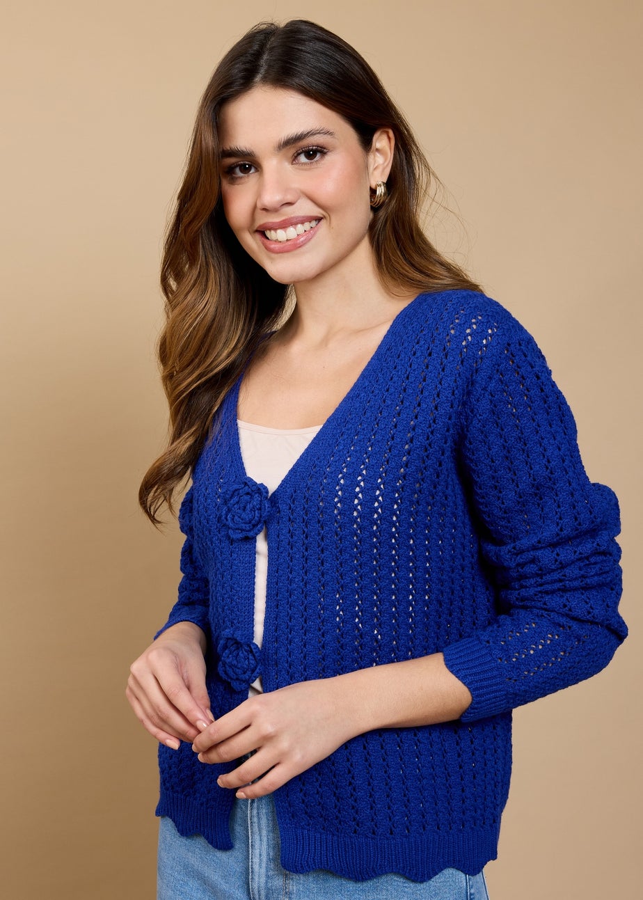Little Mistress Blue Crochet Rosette Detail Cardigan