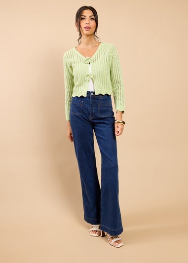 Little Mistress Sage Crochet Rosette Detail Cardigan