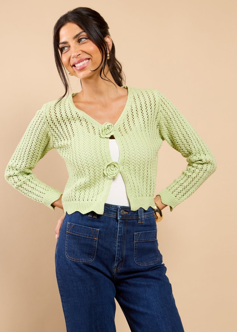 Little Mistress Sage Crochet Rosette Detail Cardigan