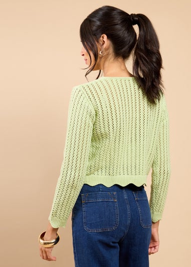 Little Mistress Sage Crochet Rosette Detail Cardigan