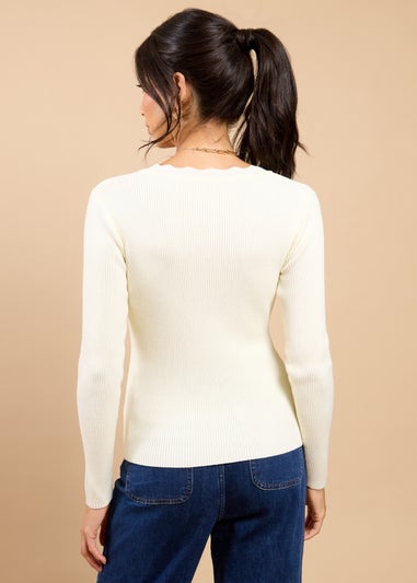 Little Mistress White Scallop Knit Cardigan