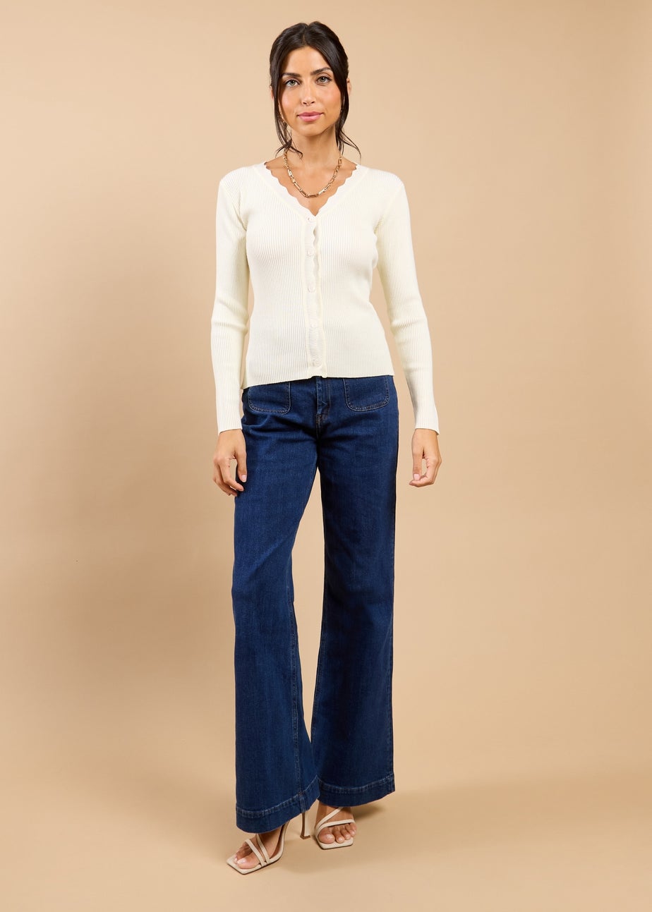 Little Mistress White Scallop Knit Cardigan