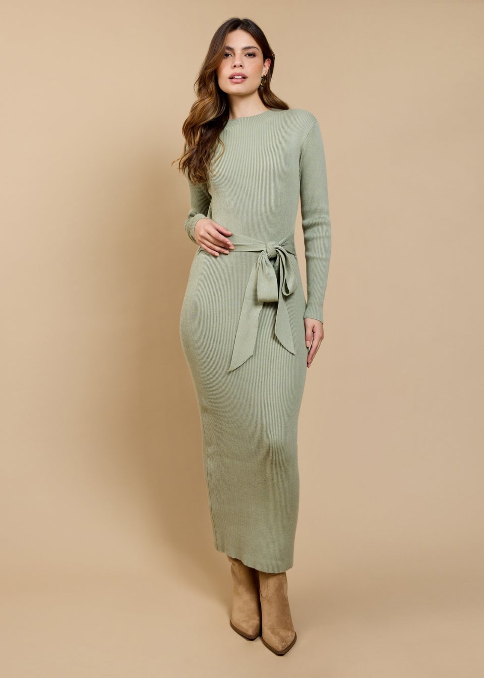 Little Mistress Sage Tie Detail Midaxi Dress