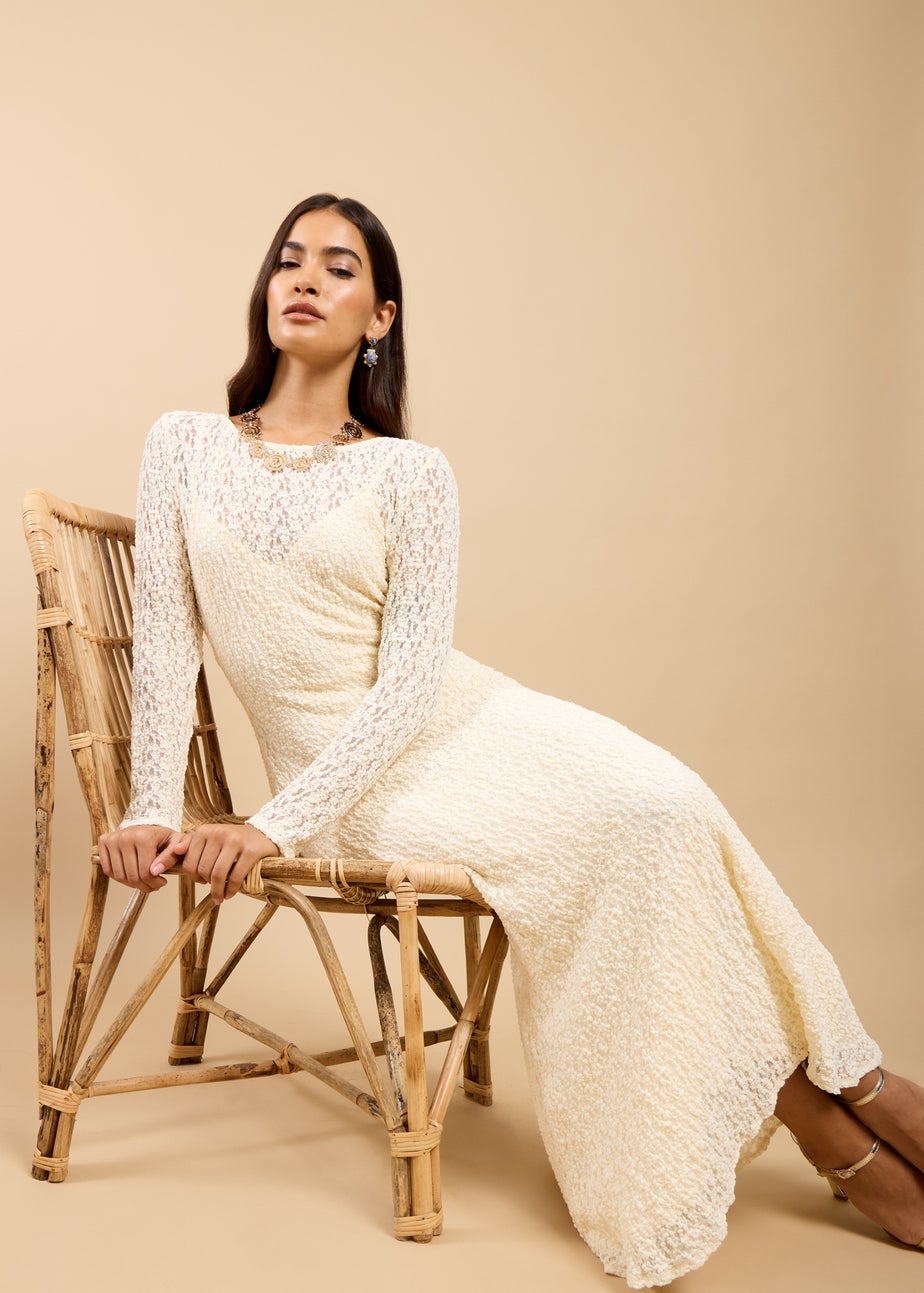 Little Mistress Cream Textured Midaxi Dress
