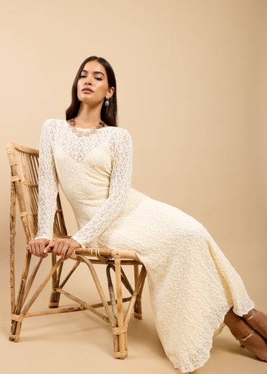 Little Mistress Cream Textured Midaxi Dress