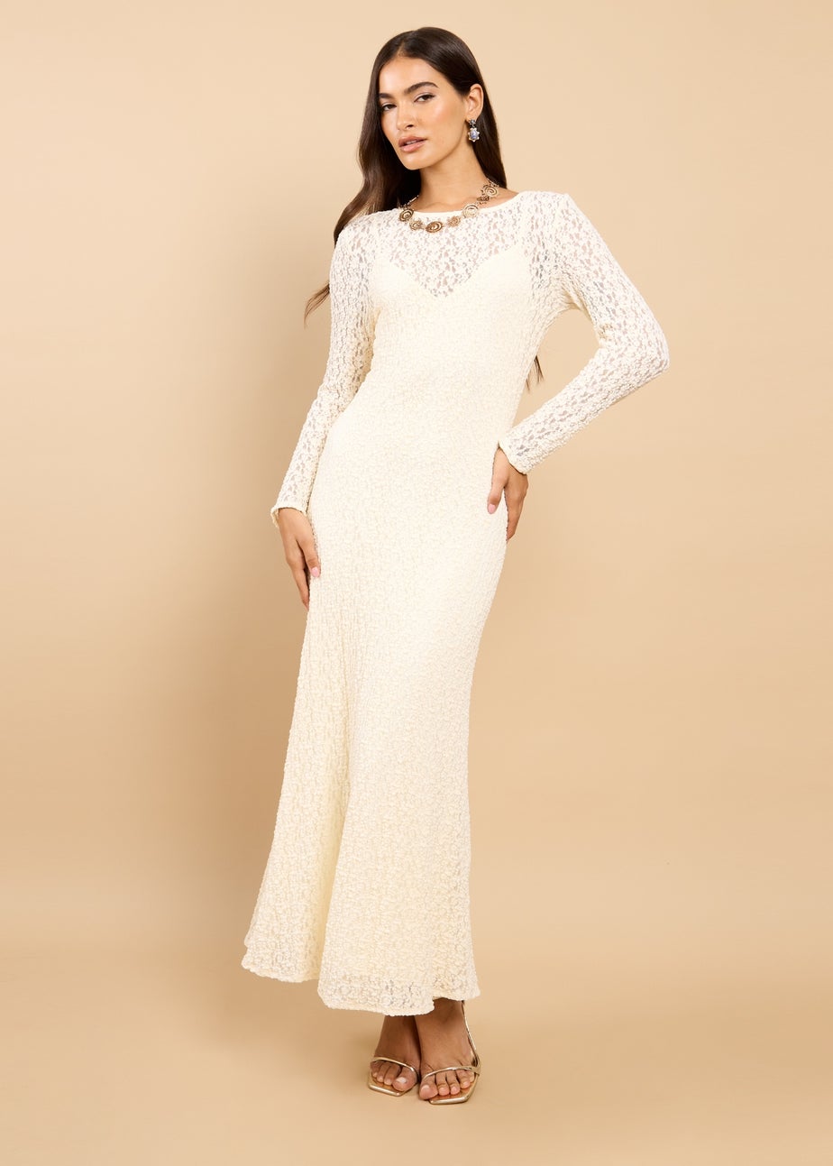 Little Mistress Cream Textured Midaxi Dress