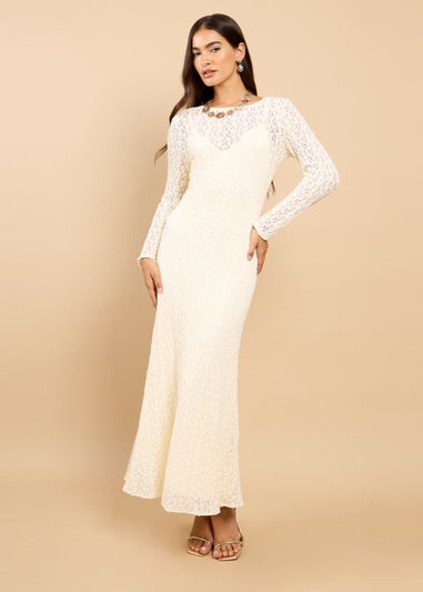 Little Mistress Cream Textured Midaxi Dress
