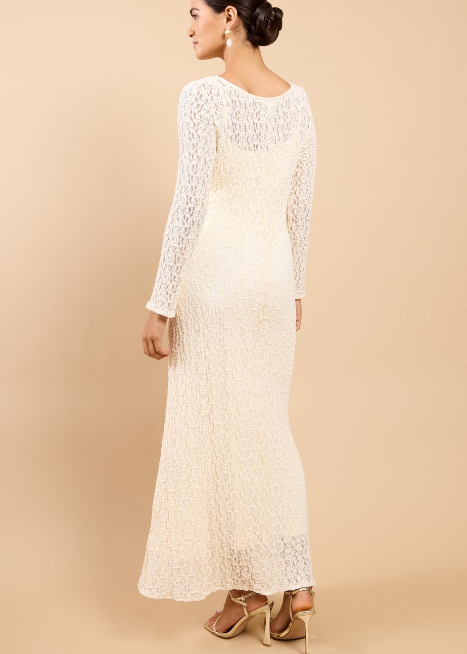 Little Mistress Cream Textured Midaxi Dress