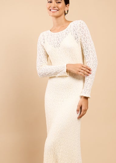 Little Mistress Cream Textured Midaxi Dress