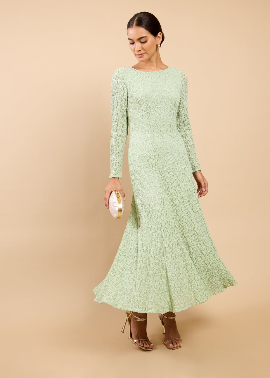 Little Mistress Sage Green Textured Midaxi Dress