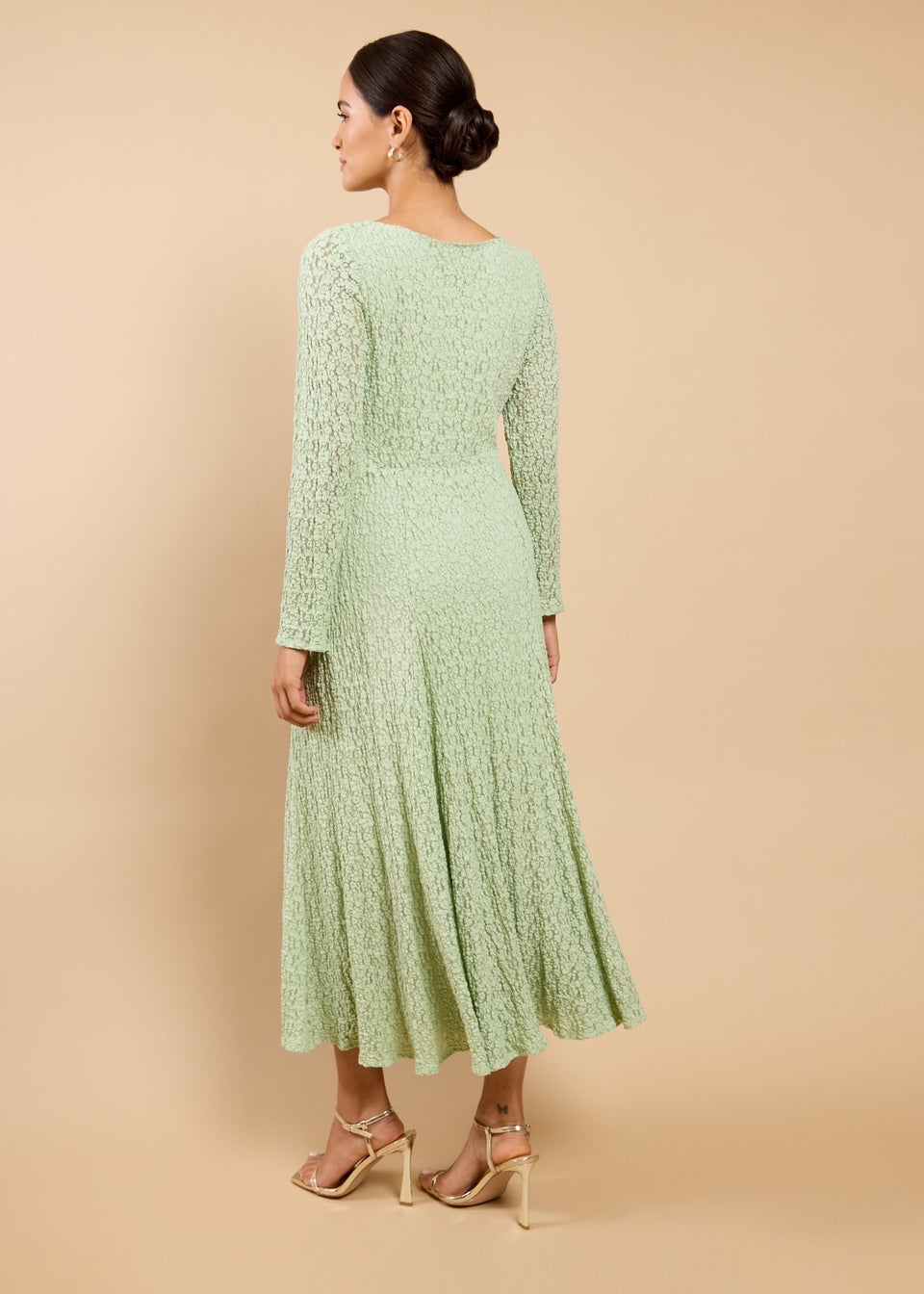 Little Mistress Sage Green Textured Midaxi Dress