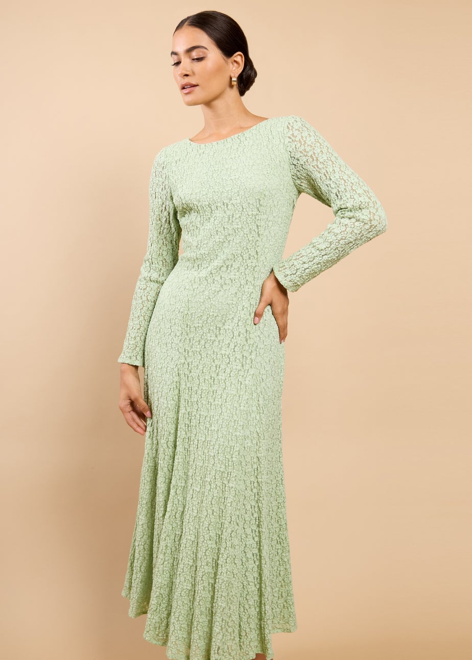 Little Mistress Sage Green Textured Midaxi Dress
