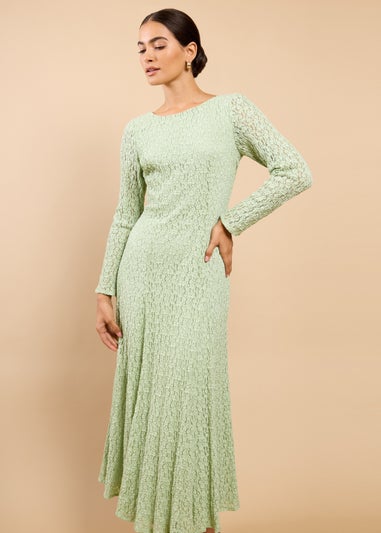 Little Mistress Sage Green Textured Midaxi Dress