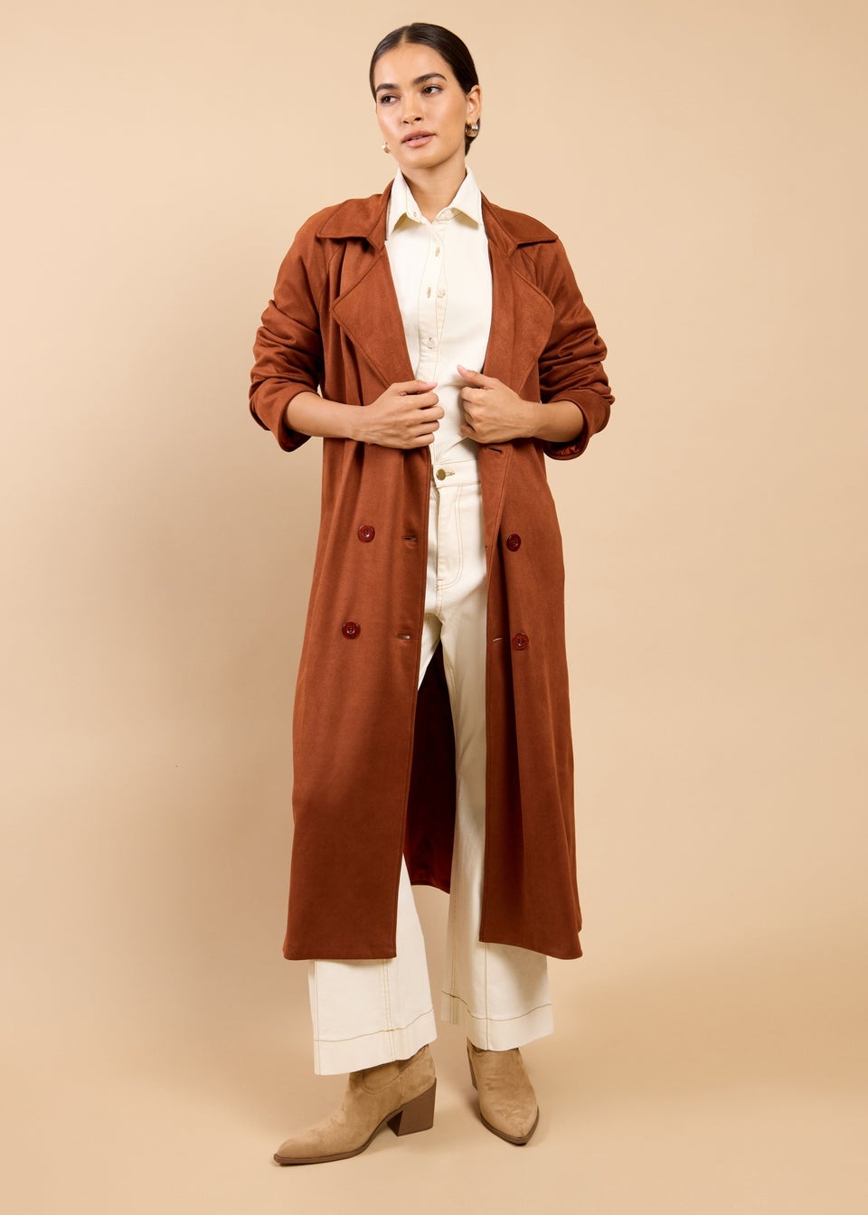 Little Mistress Brown Suedette Trench Coat