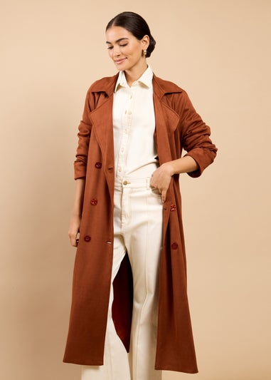 Little Mistress Brown Suedette Trench Coat
