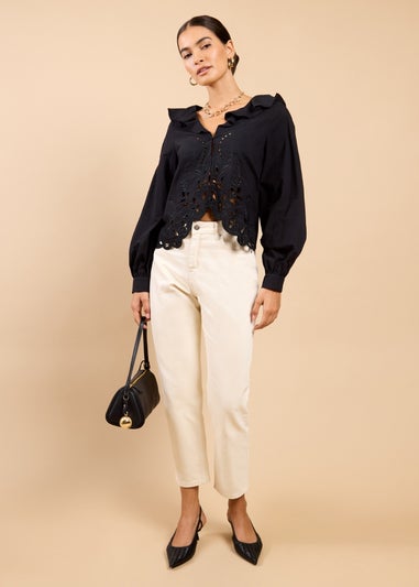 Little Mistress Black Embroidered Frill Top