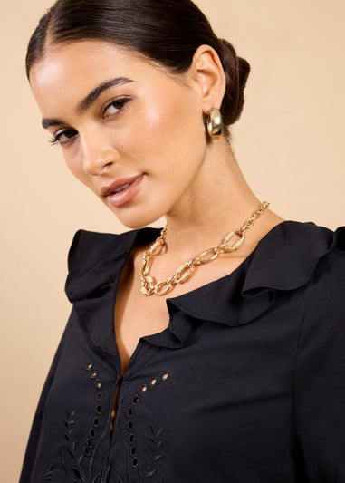 Little Mistress Black Embroidered Frill Top