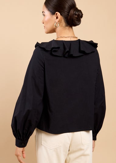 Little Mistress Black Embroidered Frill Top