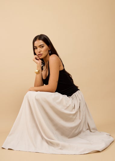 Little Mistress Black Dropped Waist Midaxi Dress