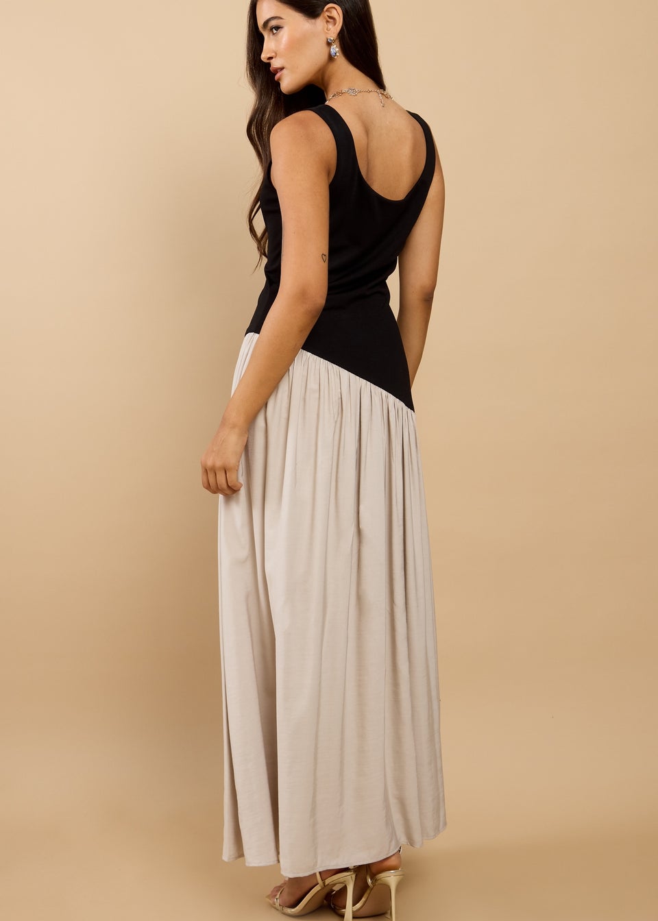 Little Mistress Black Dropped Waist Midaxi Dress