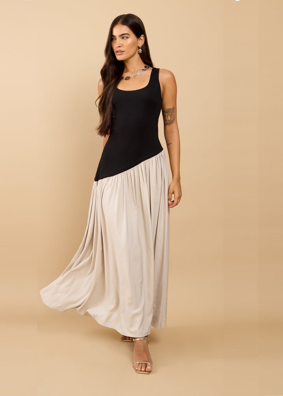 Little Mistress Black Dropped Waist Midaxi Dress