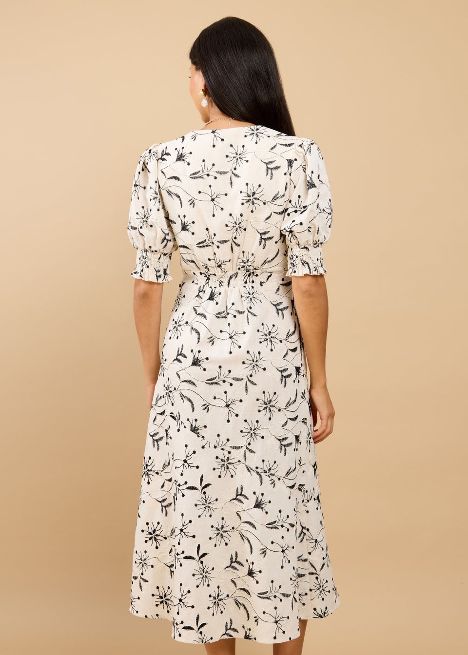 Little Mistress Natural Embroidered Midaxi Dress