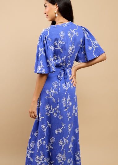 Little Mistress Blue Embroidered Midaxi Dress