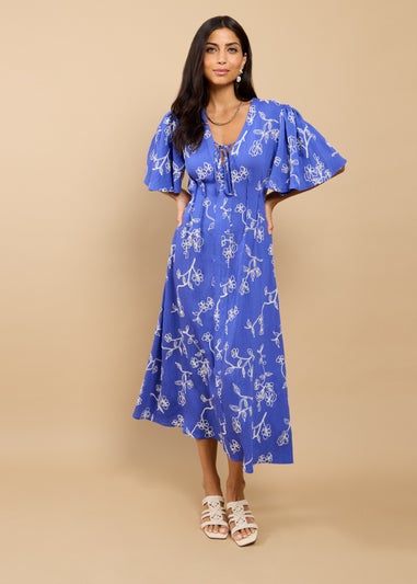 Little Mistress Blue Embroidered Midaxi Dress