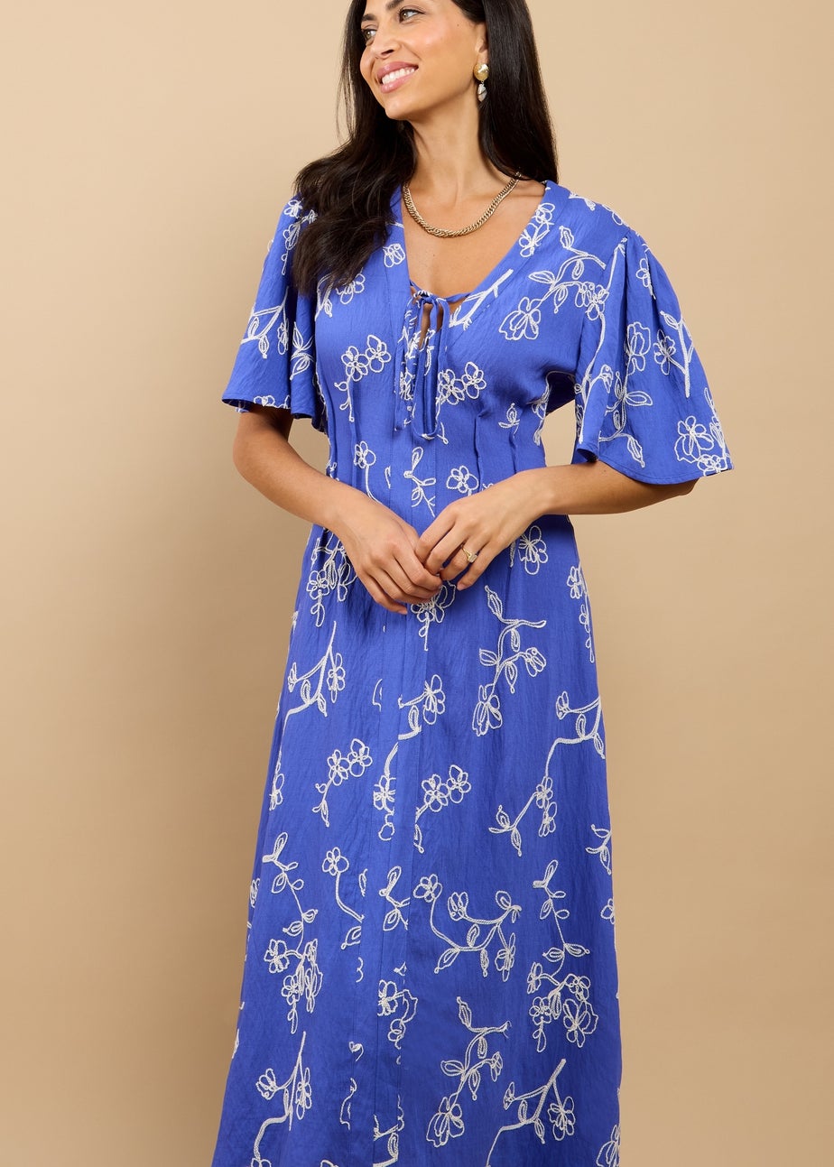 Little Mistress Blue Embroidered Midaxi Dress