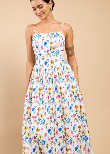 Little Mistress Floral Print Balloon Hem Midaxi Dress