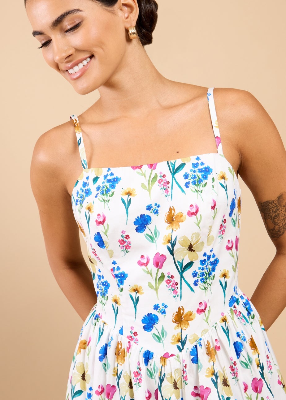 Little Mistress Floral Print Balloon Hem Midaxi Dress