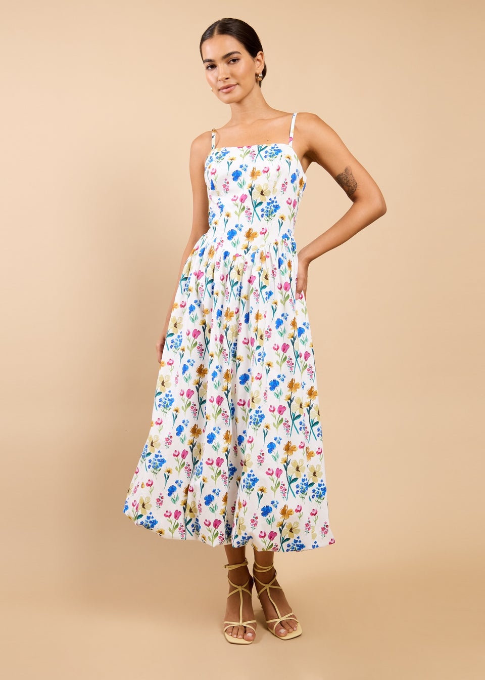 Little Mistress Floral Print Balloon Hem Midaxi Dress