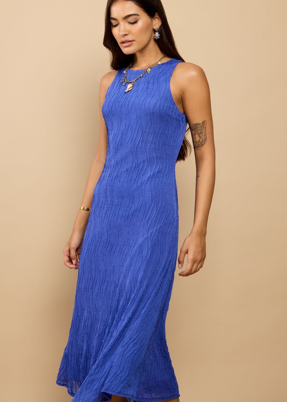 Little Mistress Blue Textured Midaxi Dress